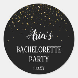 Gold Confetti op Black Bachelorette Party Ronde Sticker