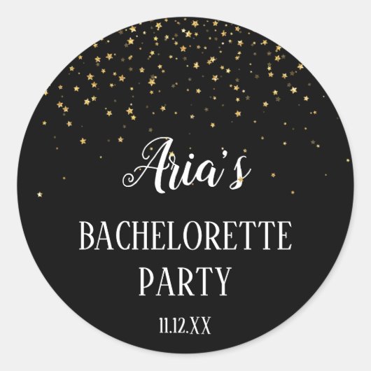 Gold Confetti op Black Bachelorette Party Ronde Sticker (Voorkant)