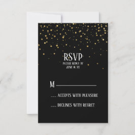 Gold Confetti op Black Bachelorette Party RSVP