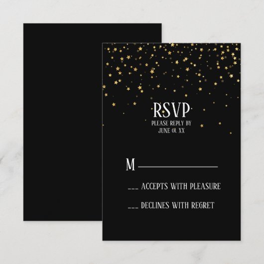 Gold Confetti op Black Bachelorette Party RSVP (Voorkant / Achterkant)