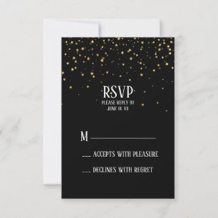 Gold Confetti op Black Bachelorette Party RSVP Kaartje