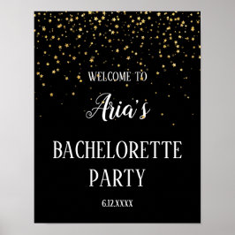Gold Confetti op Black Bachelorette Party Welkom Poster