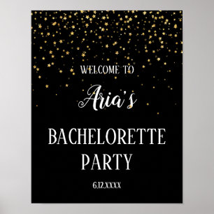 Gold Confetti op Black Bachelorette Party Welkom Poster