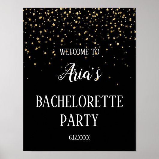 Gold Confetti op Black Bachelorette Party Welkom Poster (Voorkant)