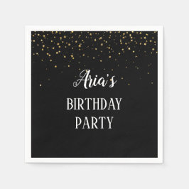 Gold Confetti op Black Birthday Party Napkins Servet