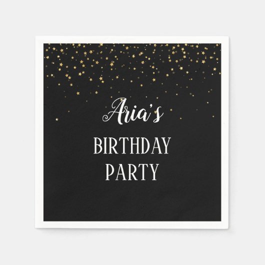 Gold Confetti op Black Birthday Party Napkins Servet (Voorkant)
