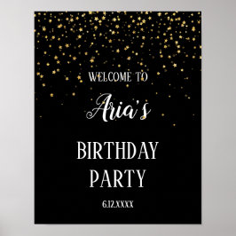 Gold Confetti op Black Birthday Party Welkom Poster
