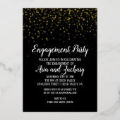 Gold Confetti op Black Engagement Party Gold Folie Uitnodiging (Voorkant)