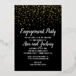 Gold Confetti op Black Engagement Party Gold Folie Uitnodiging