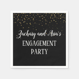 Gold Confetti op Black Engagement Party Napkins Servet