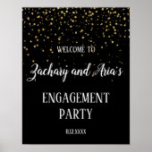 Gold Confetti op Black Engagement Party - Welkom Poster (Voorkant)
