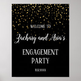 Gold Confetti op Black Engagement Party - Welkom Poster