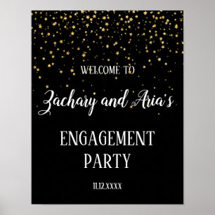 Gold Confetti op Black Engagement Party - Welkom Poster