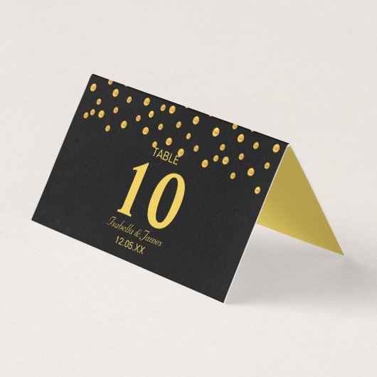 Gold Confetti op Black Fold Table Kaart (Voorkant)