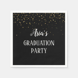 Gold Confetti op Black Graduation Party Napkins Servet