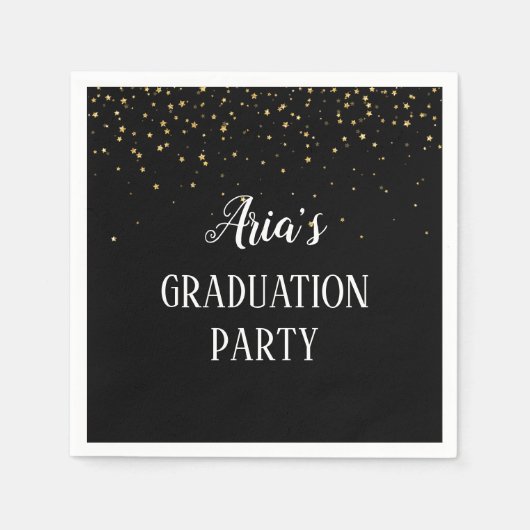 Gold Confetti op Black Graduation Party Napkins Servet (Voorkant)