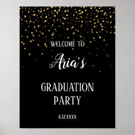 Gold Confetti op Black Graduparty Welcome Poster