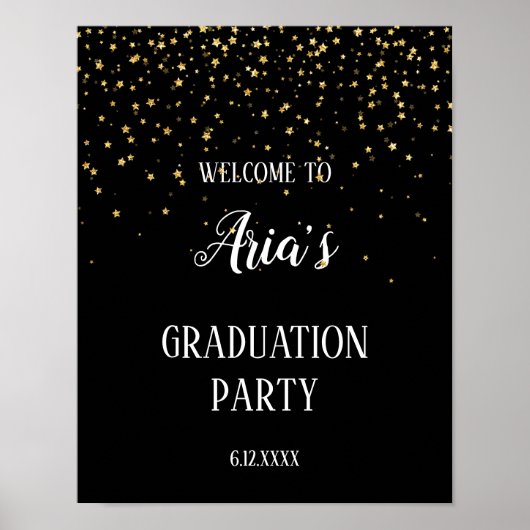 Gold Confetti op Black Graduparty Welcome Poster (Voorkant)