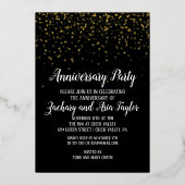 Gold Confetti op Black Jubileum Party Gold Folie Uitnodiging (Voorkant)