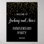 Gold Confetti op Black Jubileum Party Welkomstwoor Poster (Voorkant)