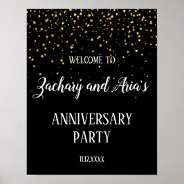 Gold Confetti op Black Jubileum Party Welkomstwoor Poster