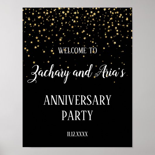 Gold Confetti op Black Jubileum Party Welkomstwoor Poster (Voorkant)