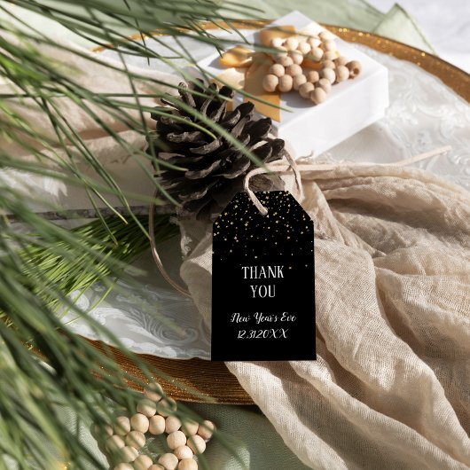 Gold Confetti op Black New Year Hartelijk dank Cadeaulabel