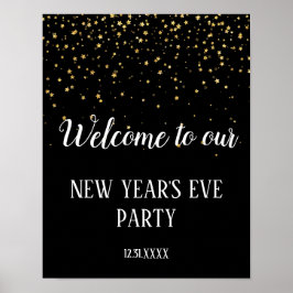 Gold Confetti op Black New Year Welkom Poster