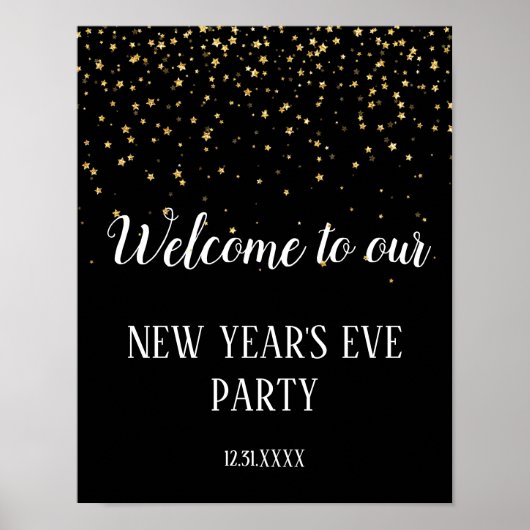 Gold Confetti op Black New Year Welkom Poster (Voorkant)