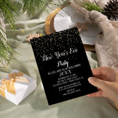Gold Confetti op Black New Year's Eve Party Gold Folie Uitnodiging