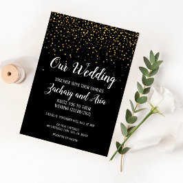 Gold Confetti op Black Our Wedding Kaart