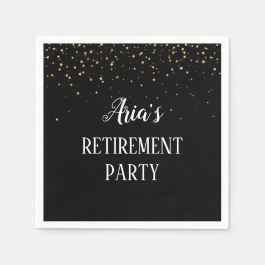 Gold Confetti op Black Retirement Party Napkins Servet (Voorkant)