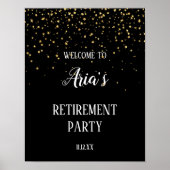 Gold Confetti op Black Retirement Party Welcome Poster (Voorkant)