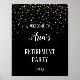 Gold Confetti op Black Retirement Party Welcome Poster