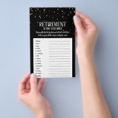Gold Confetti op Black Retirement Word Scramble Flyer (Hand)