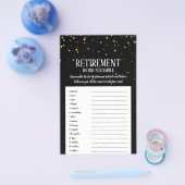 Gold Confetti op Black Retirement Word Scramble Flyer (Enkel)