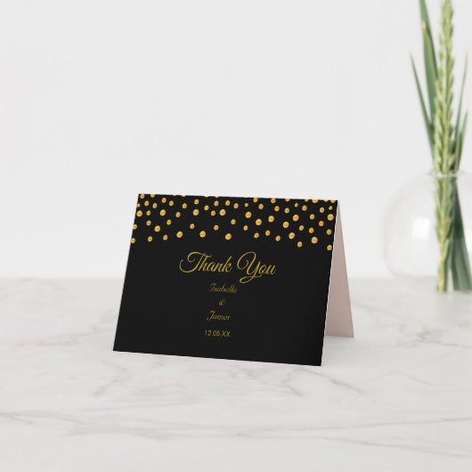 Gold Confetti op Black & Roos Gold Wedding Bedankkaart (Voorkant)