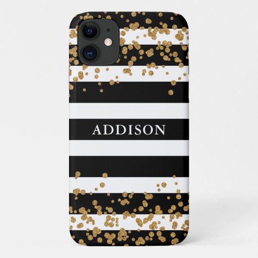 Gold Confetti op Black Stripe Pattern Case-Mate iPhone Case (Achterkant)