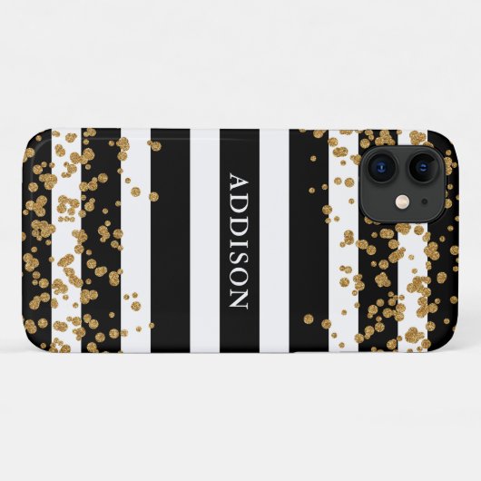 Gold Confetti op Black Stripe Pattern Case-Mate iPhone Case (Achterkant (horizontaal))
