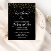 Gold Confetti op Black Two wordt een bruiloft Kaart