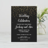 Gold Confetti op Black Wedding Celebrding Wedding Kaart (Staand voorkant)