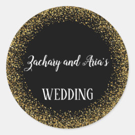 Gold Confetti op Black Wedding Envelope zegels