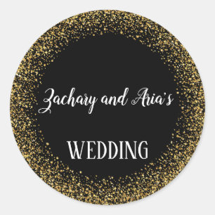 Gold Confetti op Black Wedding Envelope zegels