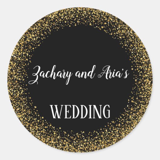 Gold Confetti op Black Wedding Envelope zegels (Voorkant)