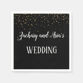 Gold Confetti op Black Wedding Napkins Servet