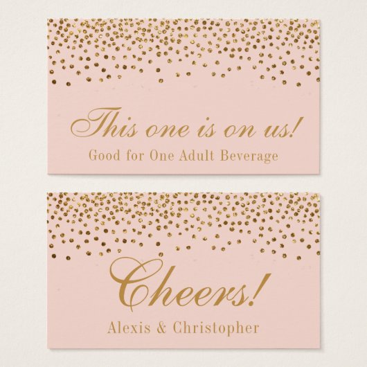 Gold Confetti op Blush Wedding Drink Tickets Visitekaartjes (Voorkant /achterkant)