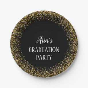 Gold Confetti op Borden van de Black Graduparty Papieren Bordje