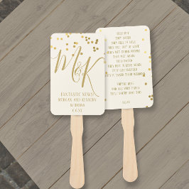 Gold Confetti op Ecru Wedding Program Hand Fans Handwaaier