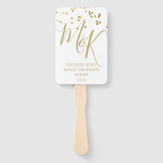 Gold Confetti op Ecru Wedding Program Hand Fans Handwaaier (Voorkant)