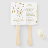 Gold Confetti op Ecru Wedding Program Hand Fans Handwaaier (Voorkant en achterkant)